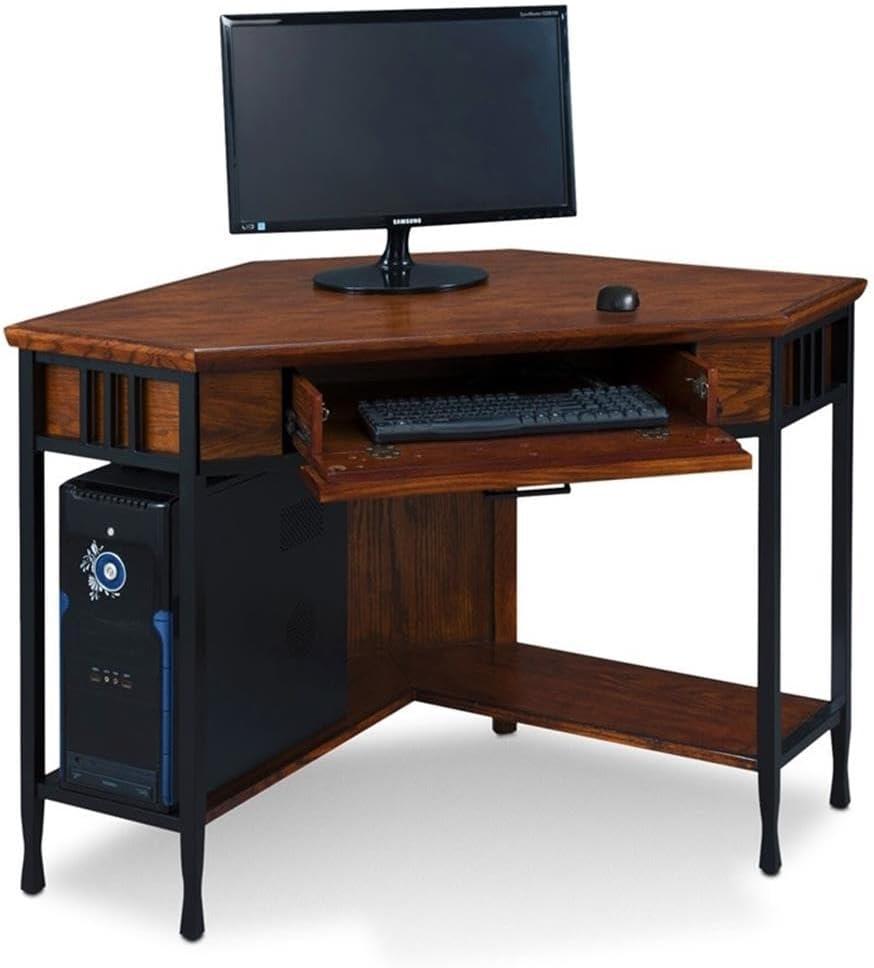 Leick Ironcraft Corner Computer Desk in Mission Oak