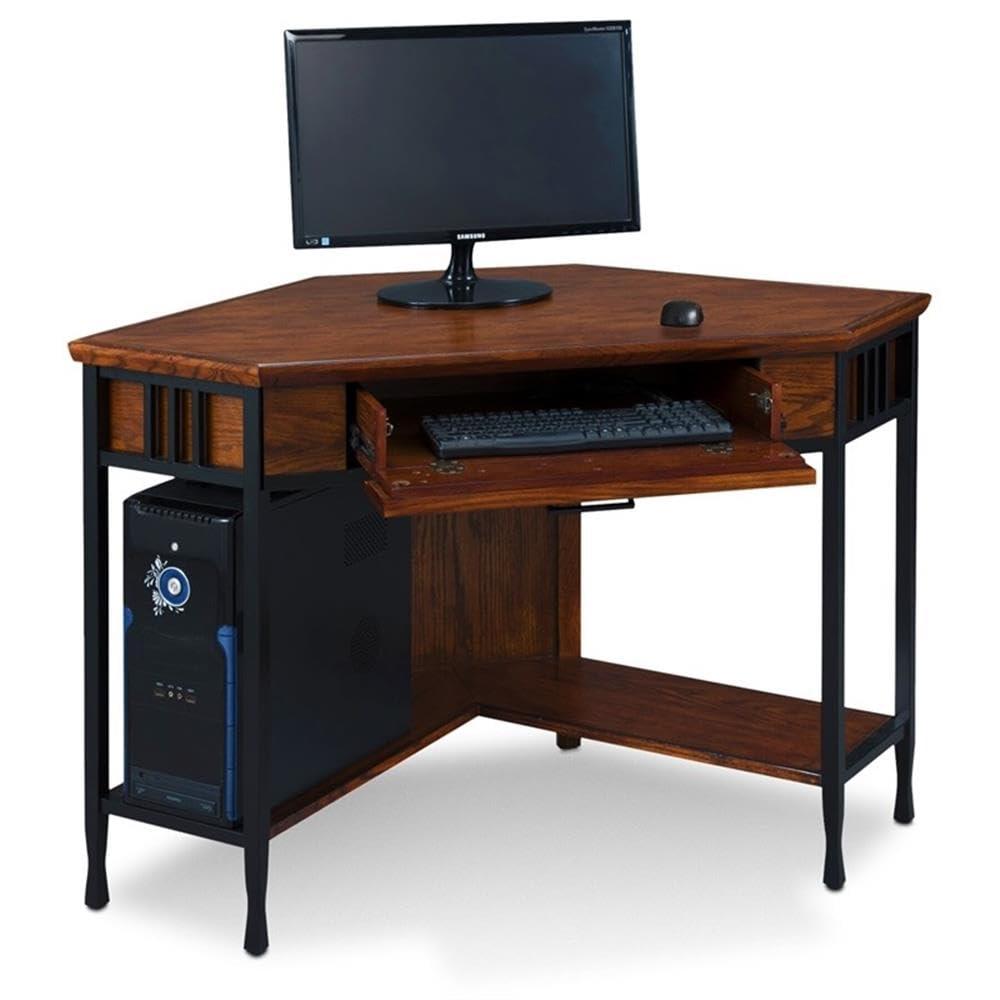 Leick Ironcraft Corner Computer Desk in Mission Oak