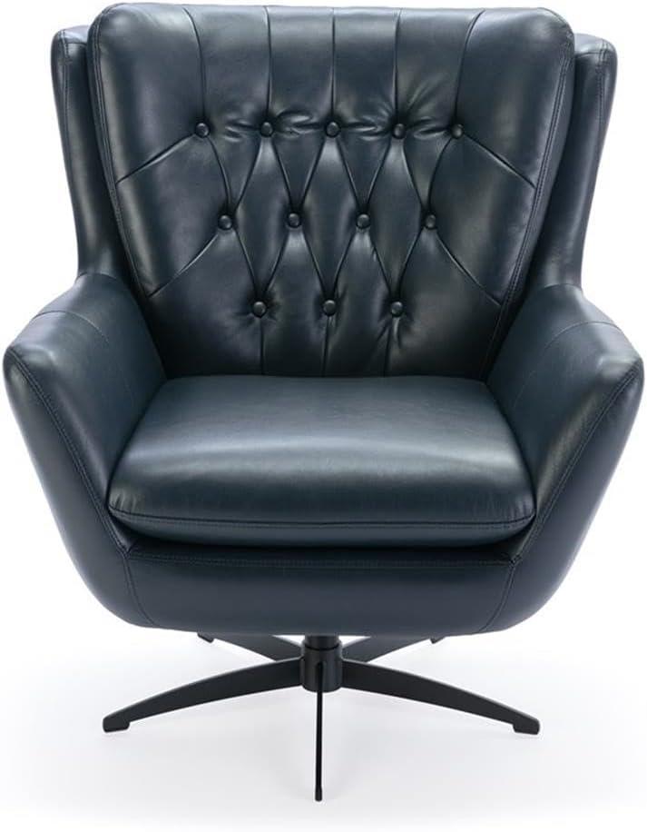 Comfort Pointe Clayton Midnight Blue Tufted Faux Leather Swivel Chair