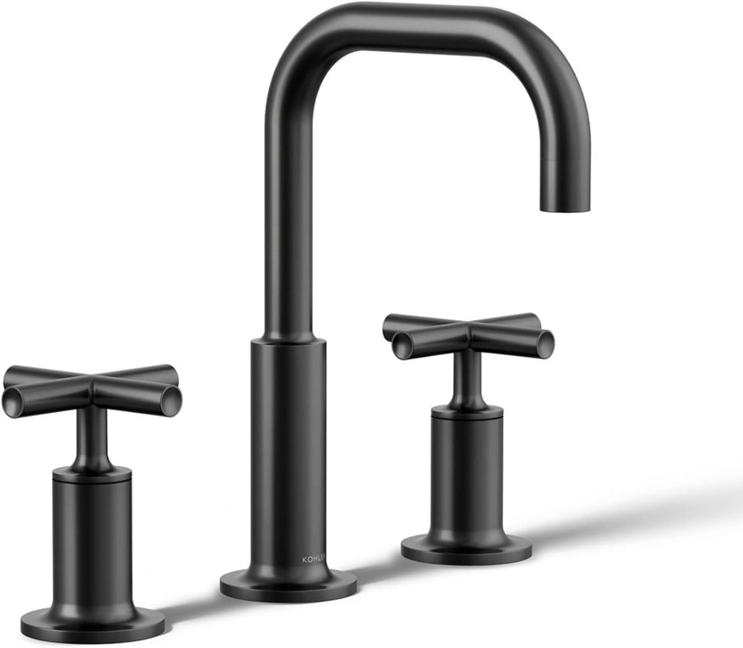 Kohler Purist® Widespread Bathroom Faucet with Pop-Up Drain Assembly, 3-Hole High Arc Cross Handle Bathroom Sink Faucet, 1.2 gpm