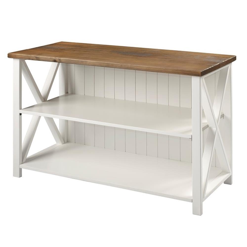 52" Solid Wood Farmhouse Storage Console - White/Reclaimed Barnwood