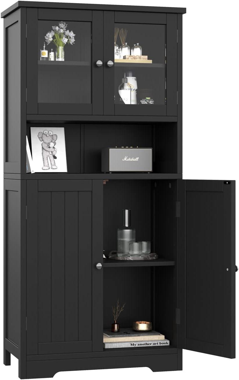 Black MDF Bathroom Floor Cabinet with Adjustable Shelving