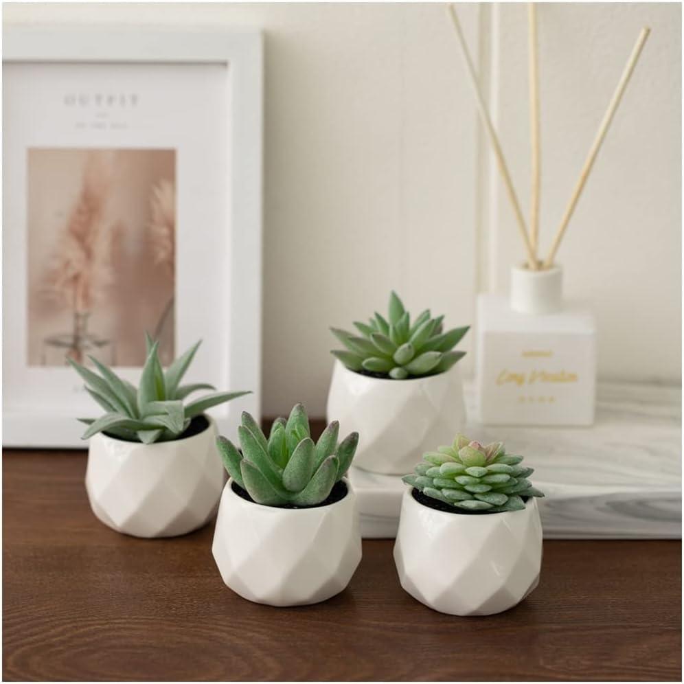 Holzlrgus Fake Succulent Plant Set - Artificial Succulent Plants for Desk Decor - Realistic Faux Succulents in Pots – Small Fake Plant for Shelf Decor – Modern Green Plant Decor for Bedroom Bathroom