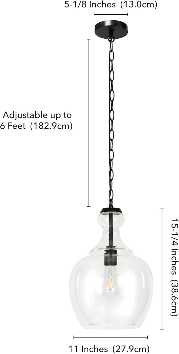 Evelyn&Zoe Verona 11" Wide Pendant with Glass Shade in Blackened Bronze/Clear