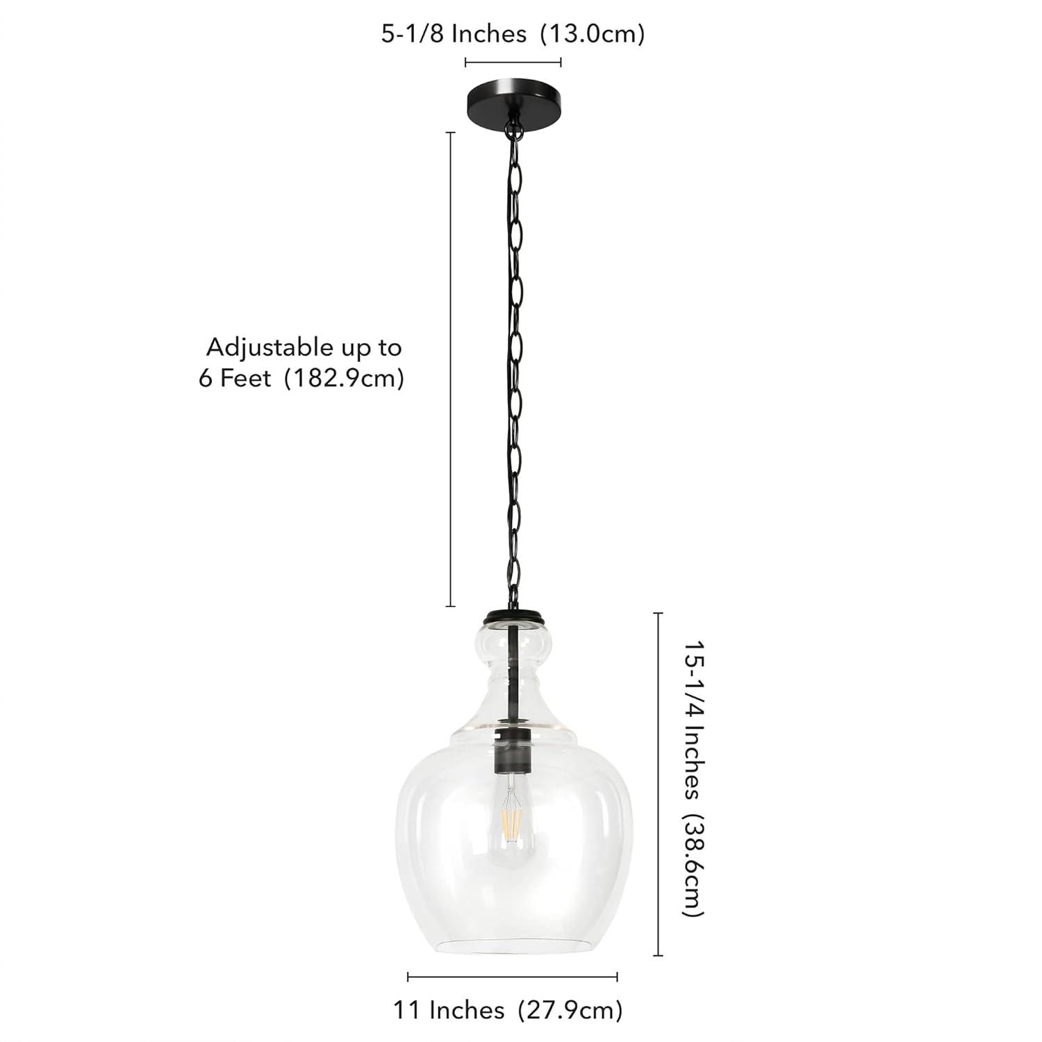 Evelyn&Zoe Verona 11" Wide Pendant with Glass Shade in Blackened Bronze/Clear
