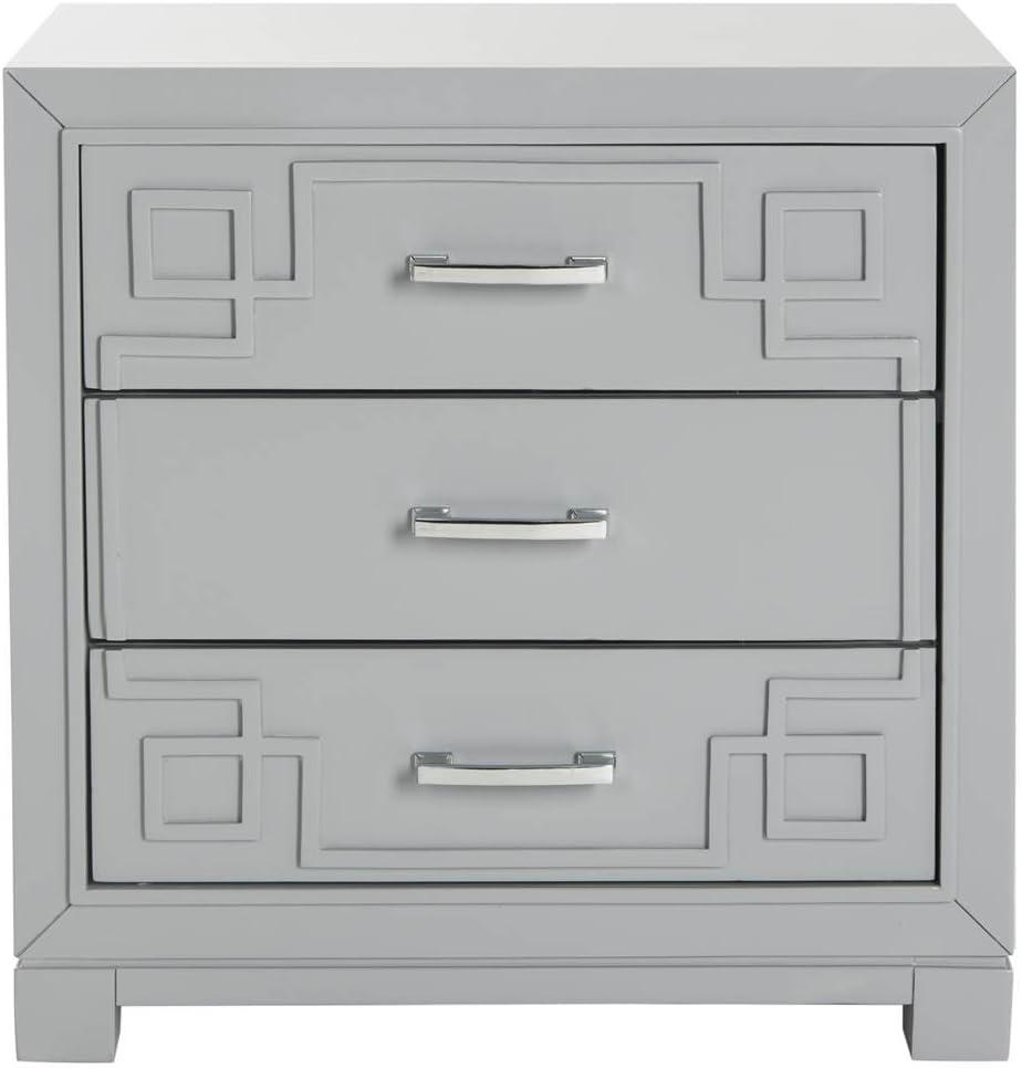 Raina 3 Drawer Greek Key Nightstand - Grey - Safavieh