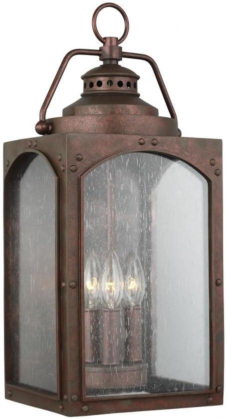 Copper Oxide Rectangular Lantern Sconce with Clear Seeded Glass