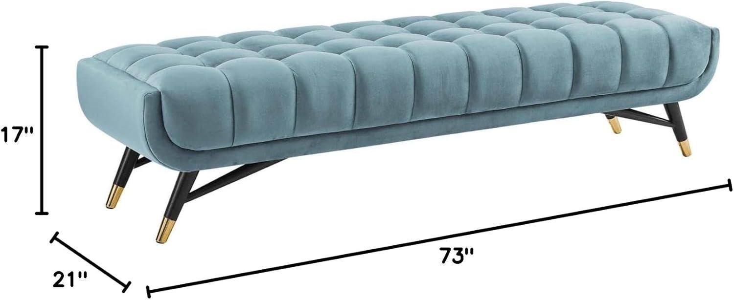 Sea Blue Tufted Velvet Bench with Gold Accents