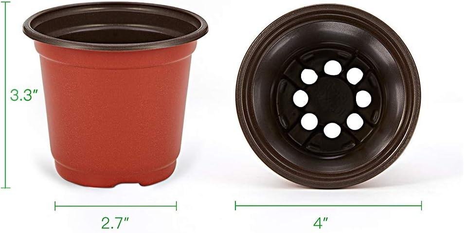 JERIA 200-Pack 4 Inch Plastic Nursery Pots Come with 200 Pcs Labels, Seedling Flower Plant Container and Seed Starting Pots