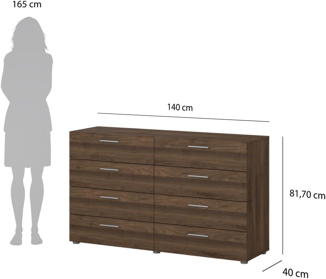 Tvilum,Austin 8 Drawer Double Dresser, Oak Structure/White High Gloss
