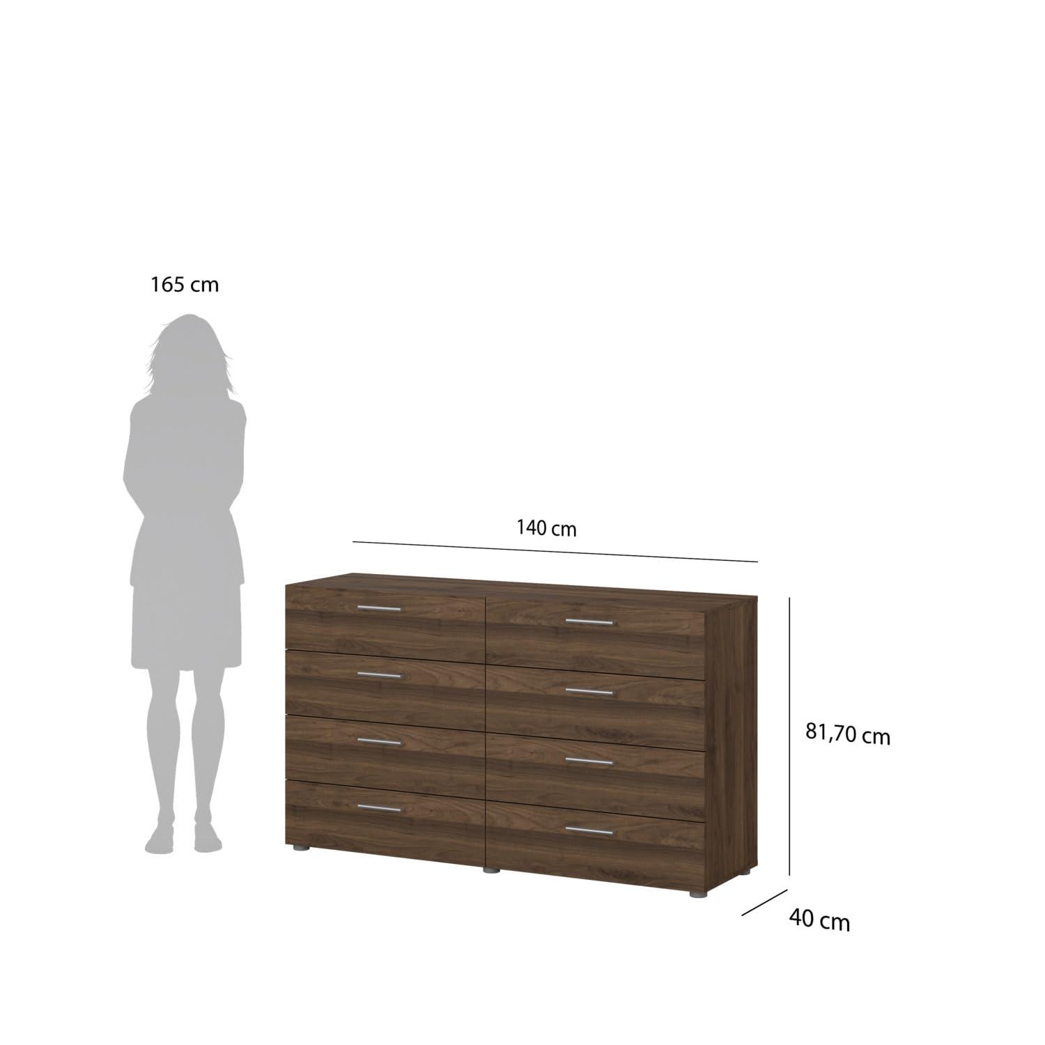 Tvilum,Austin 8 Drawer Double Dresser, Oak Structure/White High Gloss