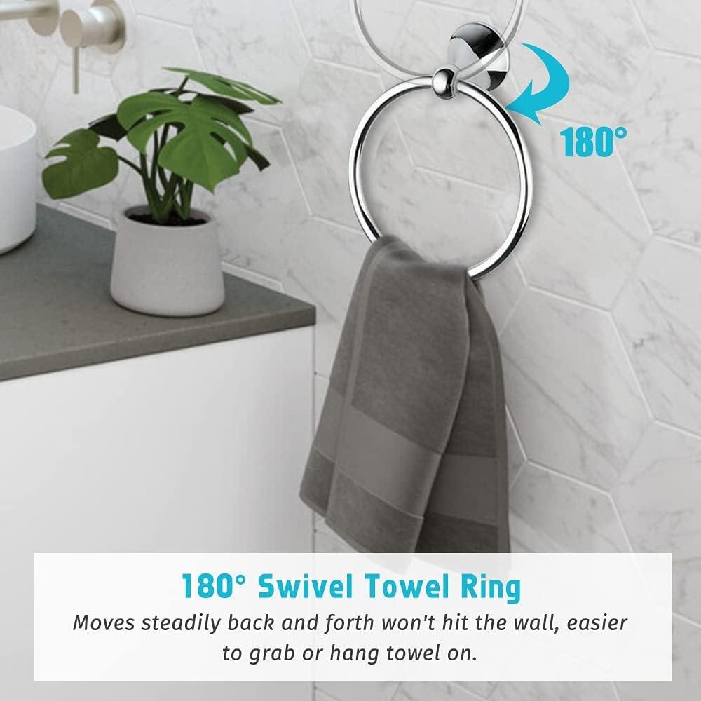 4 Piece Bathroom Accessory Set(Adjustable Towel Bar, Towel Ring, Toilet Paper Holder,Towel Hook), Wall Mounted Bathroom Hardware Accessories Set,Chrome