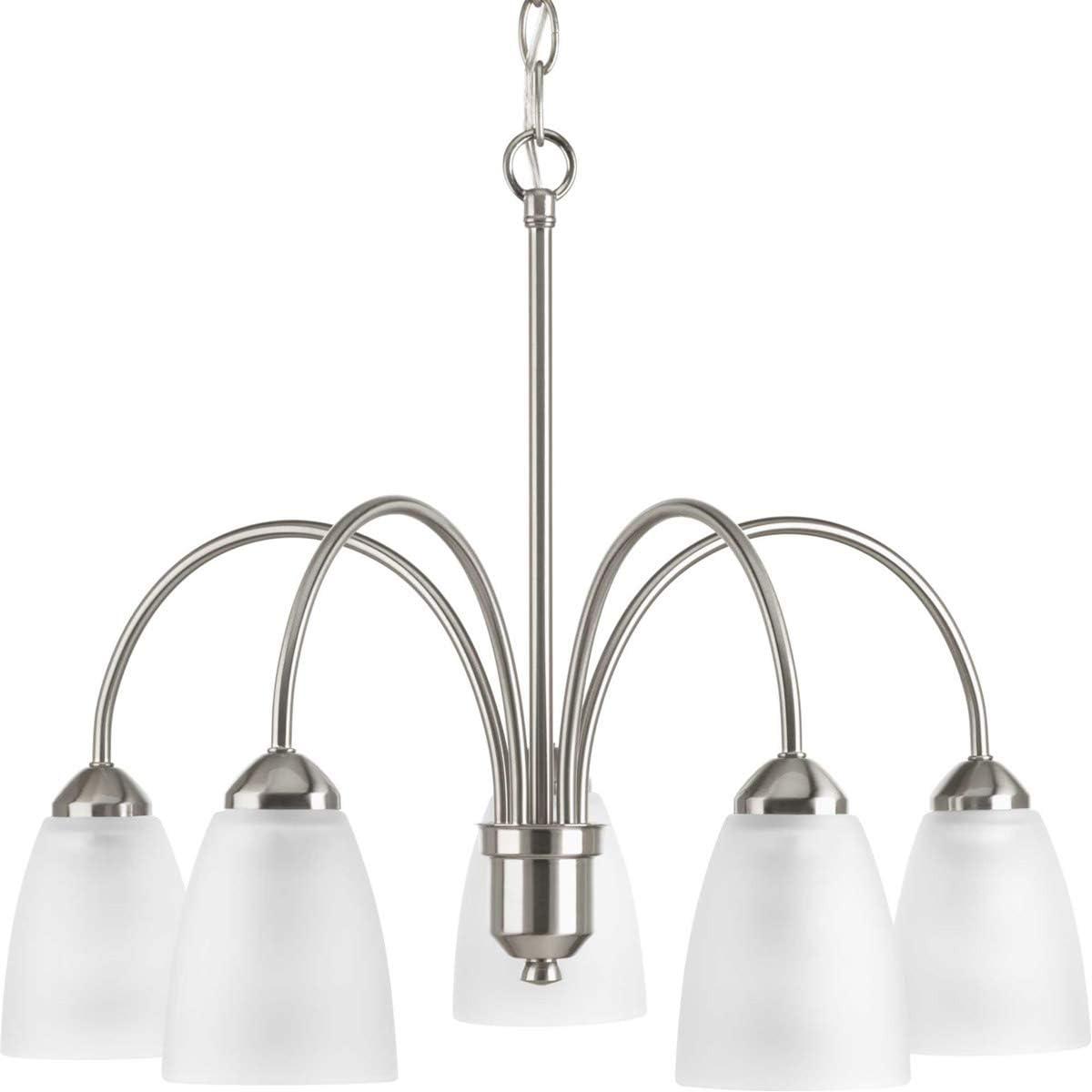 Progress Lighting Gather 5-Light Chandelier, Brushed Nickel, White Etched Glass Shade