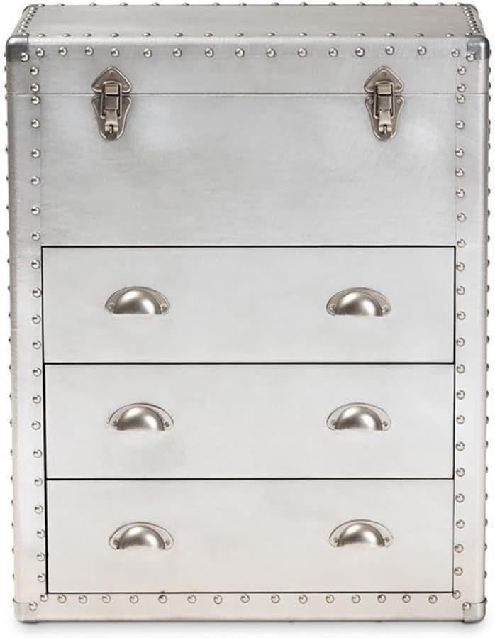 Bowery Hill 3-Drawer Mid-Century Metal Accent Storage Chest in Silver