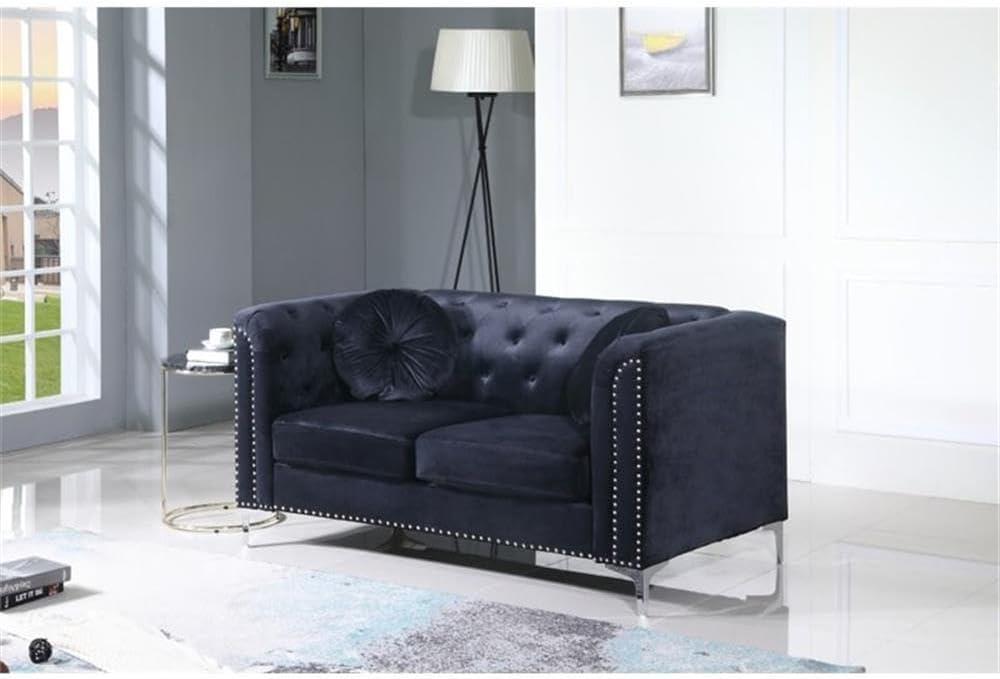 Ivory Velvet Tufted Loveseat with Nailhead Trim