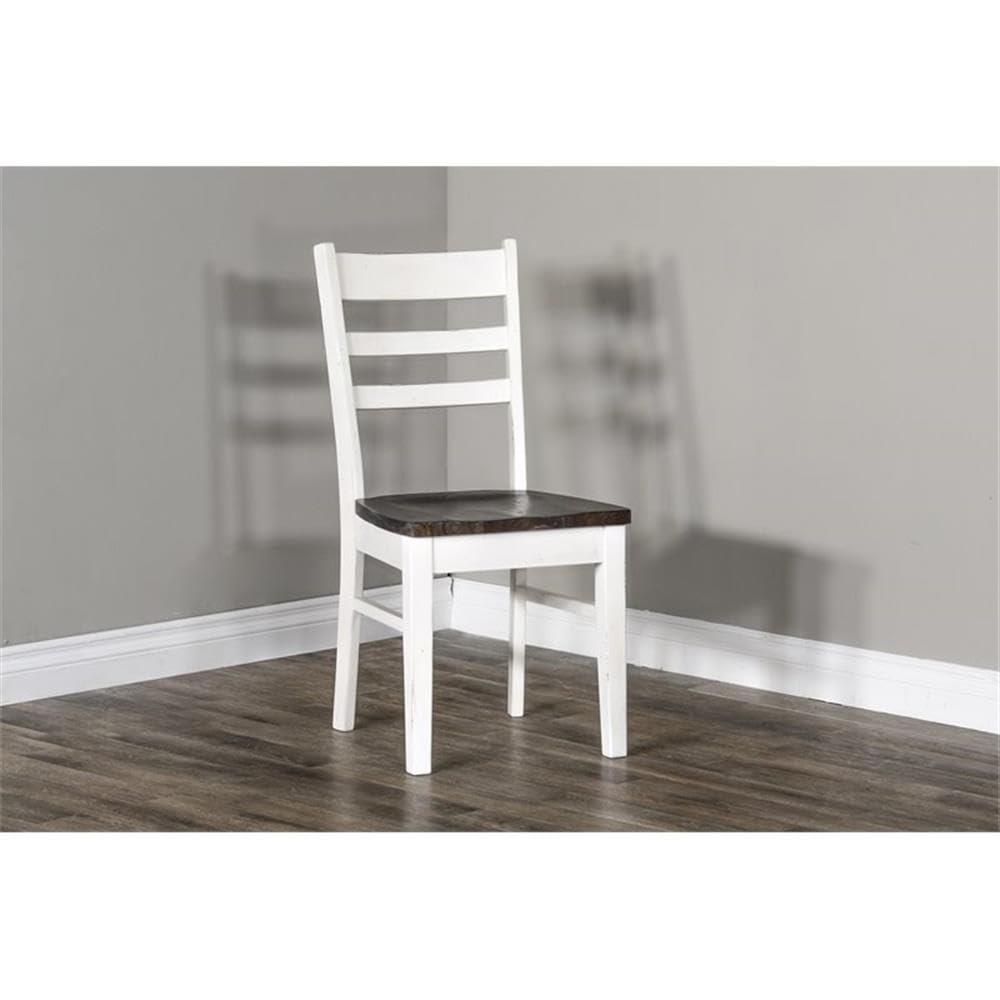 Pemberly Row 18" Wood Ladderback Chair in White and Dark Brown (Set of 2)