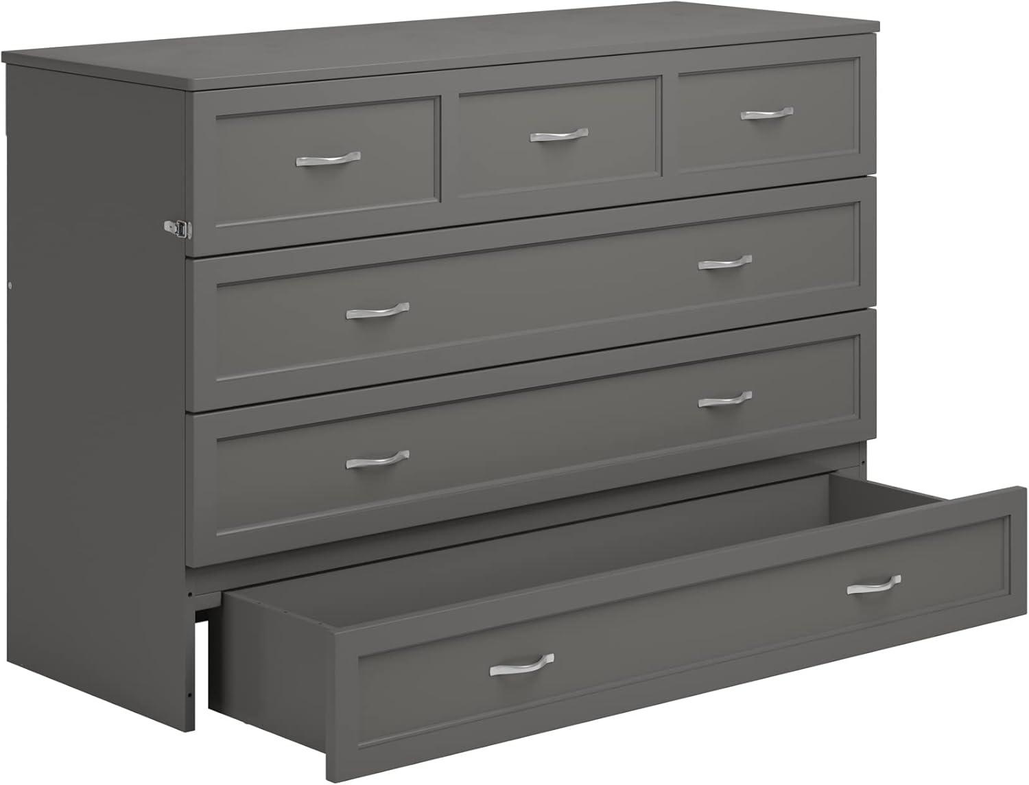 Northfield Queen Solid Wood Modern Murphy Bed Chest with Mattress in Gray