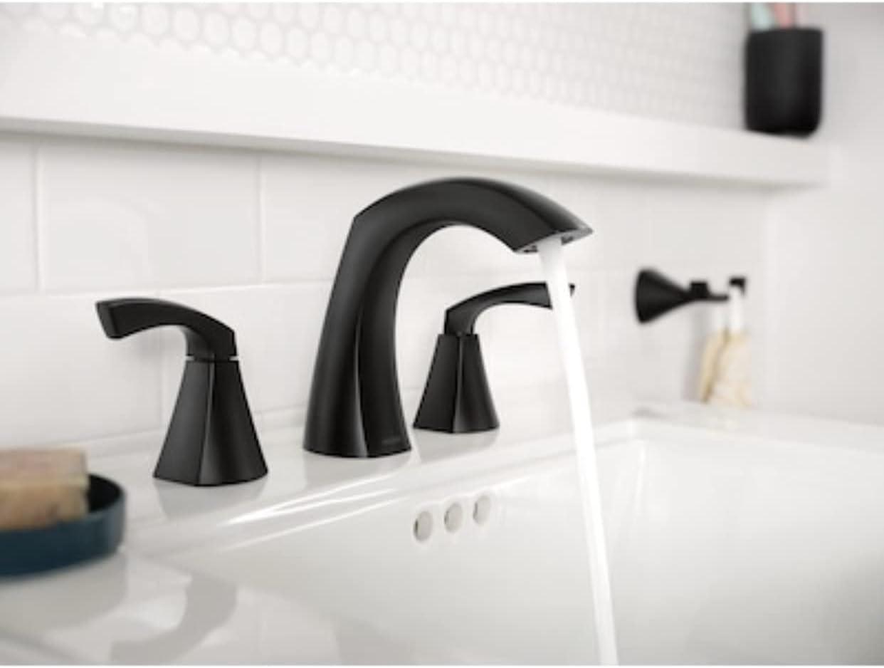 Moen Lindor Matte Black Widespread 2-Handle Bathroom Sink Faucet with Drain Assembly
