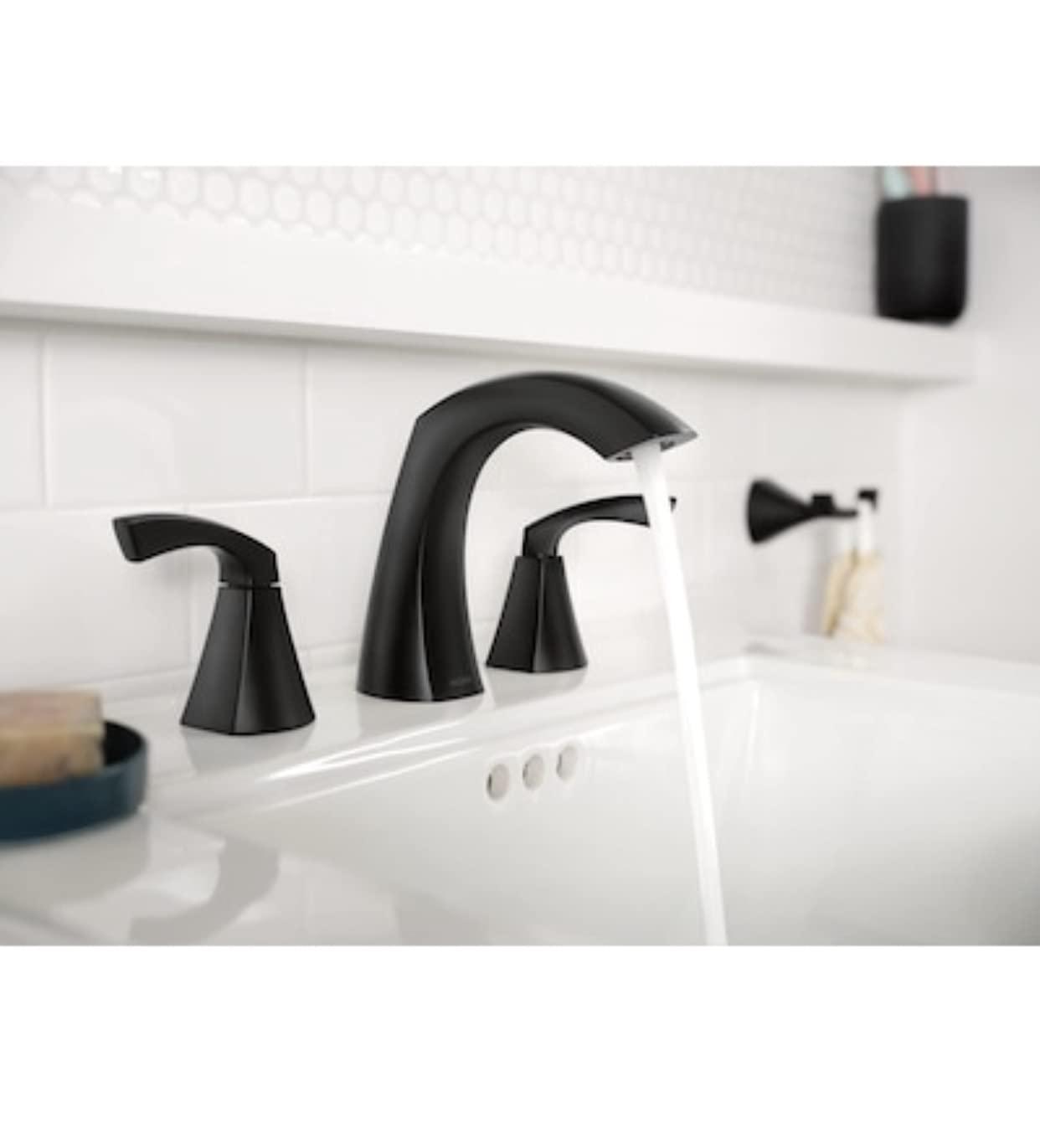 Moen Moen Lindor Matte Black Widespread 2-Handle Bathroom Sink Faucet with Drain Assembly 84504bl