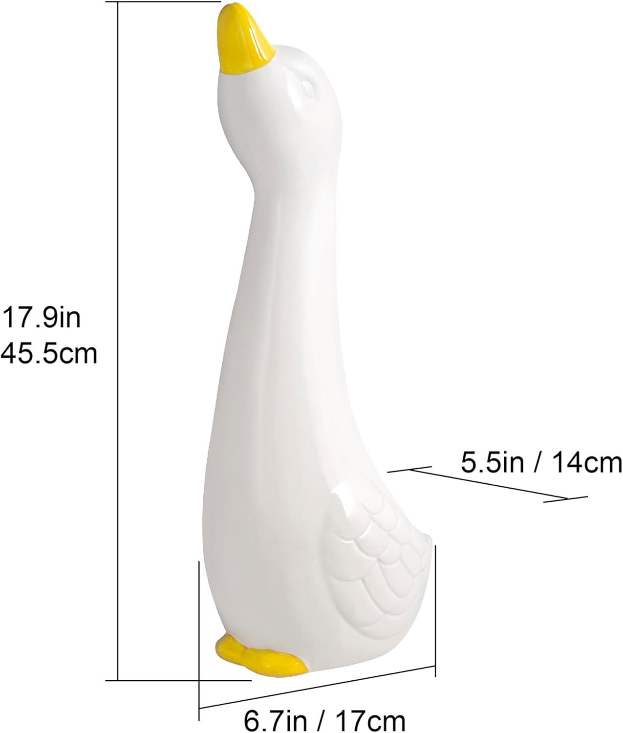 Whimsical White and Yellow Ceramic Duck Toilet Brush Holder