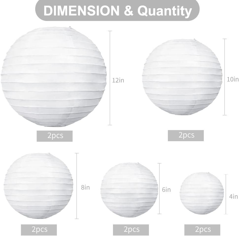 White Paper Lantern Set for Hanging Decor, Various Sizes