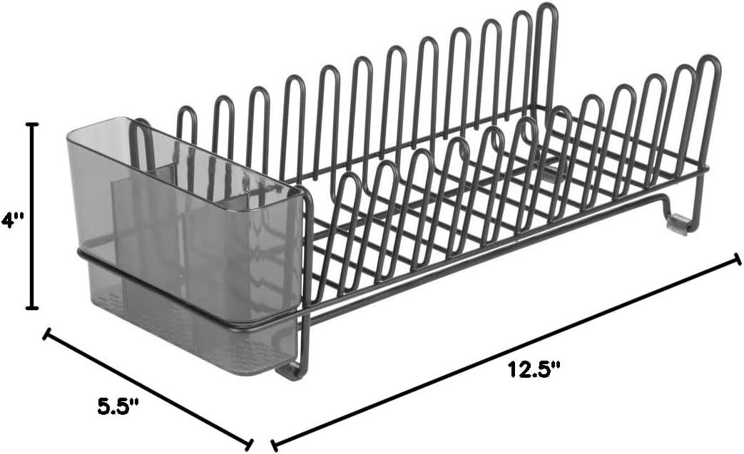 Compact Black Steel Dish Drying Rack with Gray Mat