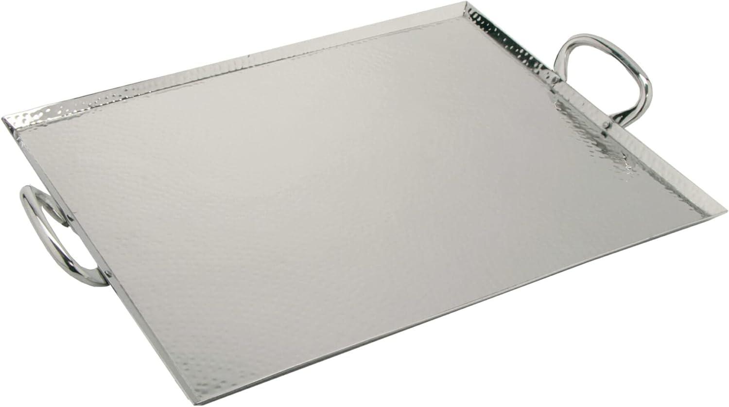 Polished Steel Heavy-Duty Serving Tray with Handles, 19" x 15"