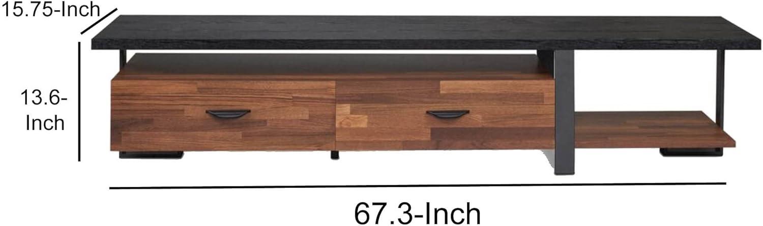 Benjara 67.3" 2-drawer Transitional Metal and Solid Wood TV Stand in Black