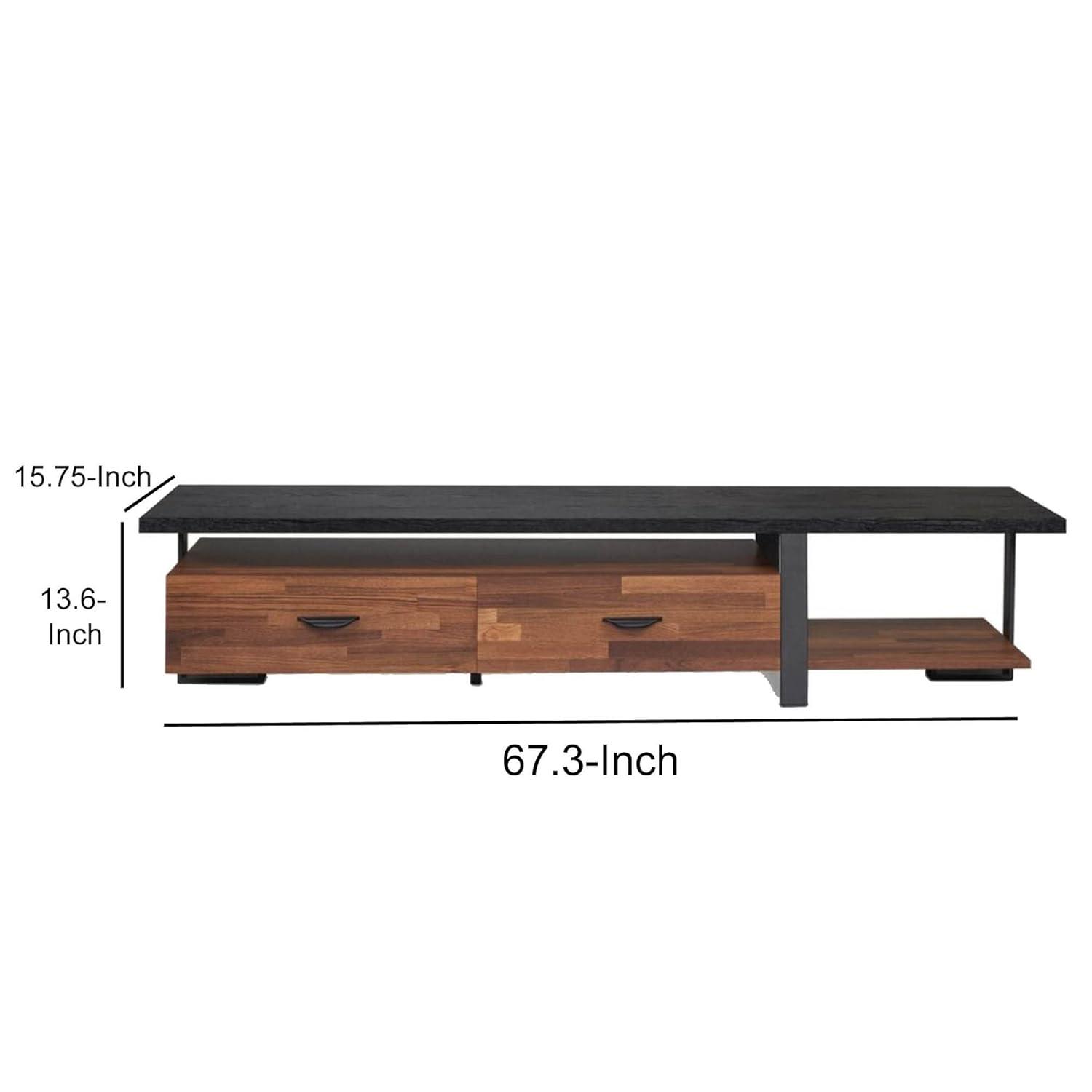 Benjara 67.3" 2-drawer Transitional Metal and Solid Wood TV Stand in Black