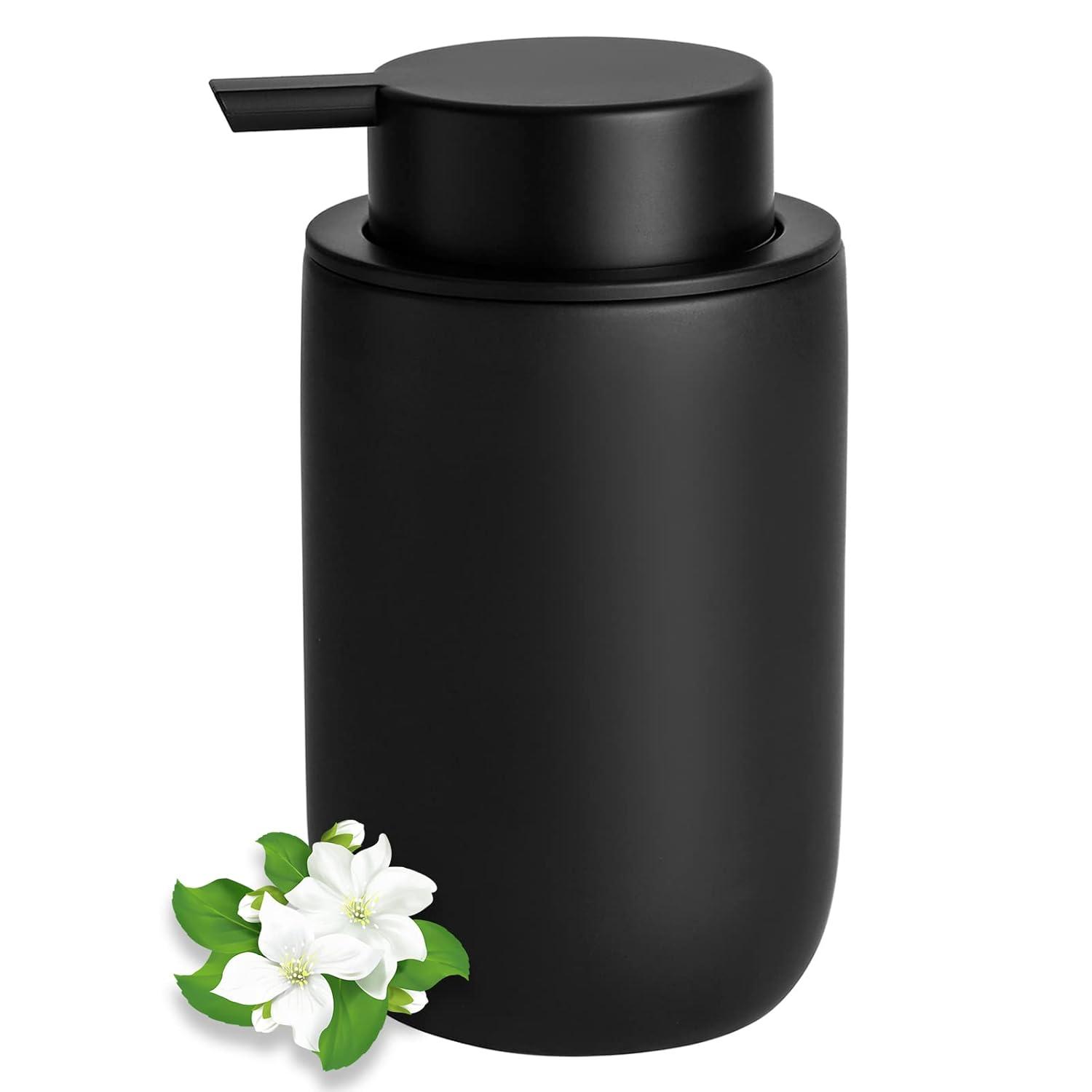 Black Soap Dispenser - Modern Ceramic Hand Dish Soap Dispenser for Bathroom Refillable Liquid Hand Soap Dispenser with Soap Pump for Essential Oil, Lotion Soap for Farmhouse Decor Dish