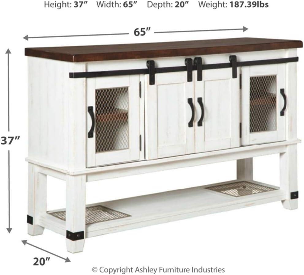 Signature Design by Ashley Valebeck Dining Server White/Brown/Beige: Rustic Farmhouse Sideboard with Adjustable Shelves