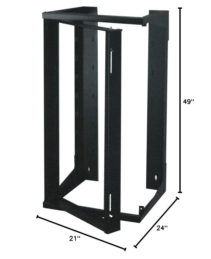 Quest Manufacturing Co. Swing-Out Open Frame Wall Rack, 25U, Black
