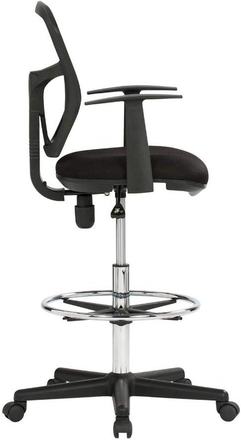 Riviera Drafting Chair - Black: Mesh Back, Adjustable Height, Footring, Home Office & Studio Comfort