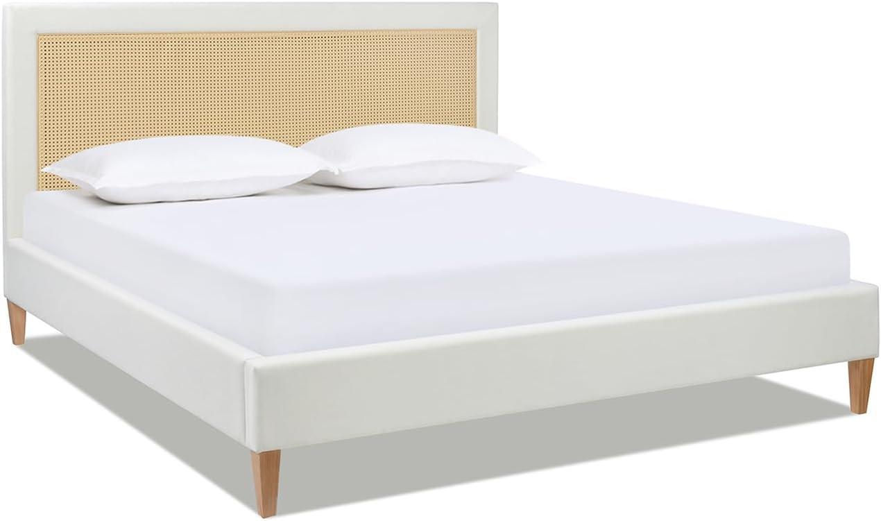 Haley Upholstered Cane-Back Platform Bed Queen Snow White