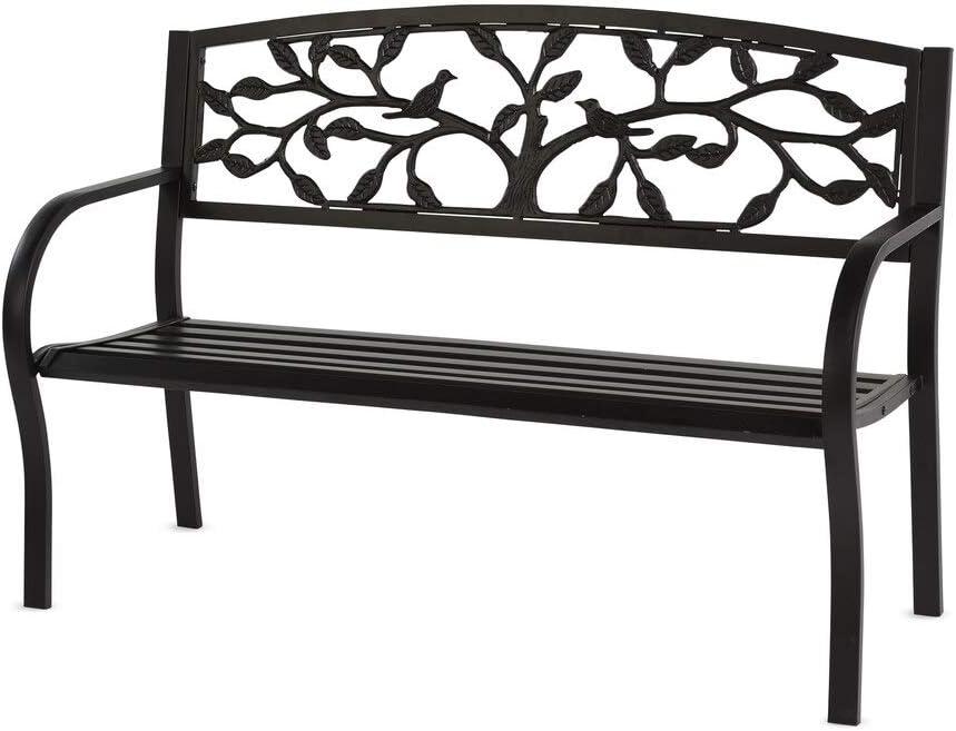 Evergreen Tree of Life Metal Garden Bench - Black