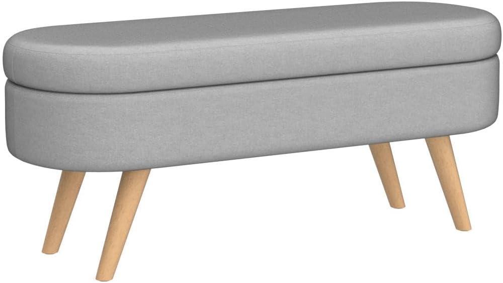 Sumdeal 43.5" Storage Ottoman Bench with 250lb Seating, Linen Upholstered Wood Legs Safety Hinge Flip Top Oval Foot Rest Long Stool for Sofa Couch Bedroom End of Bed Living Room Entryway, Grey