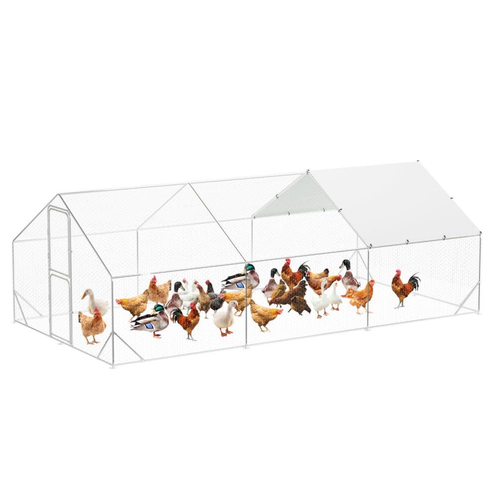 TROPOW Large Metal Chicken Coop, Walk in Chicken Runs with Cover for Yard, Large Chicken Coop with Double Door, Metal Chicken Pens for Outdoor Farm Yard (19.7'L x 9.8'W x 6.6'H)