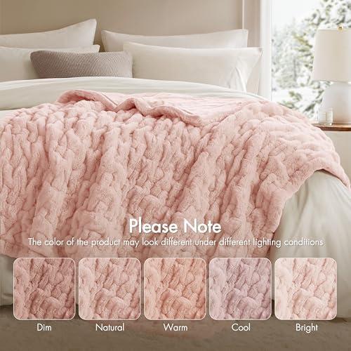 Madison Park Blush Ruched Fur Throw 50x60"