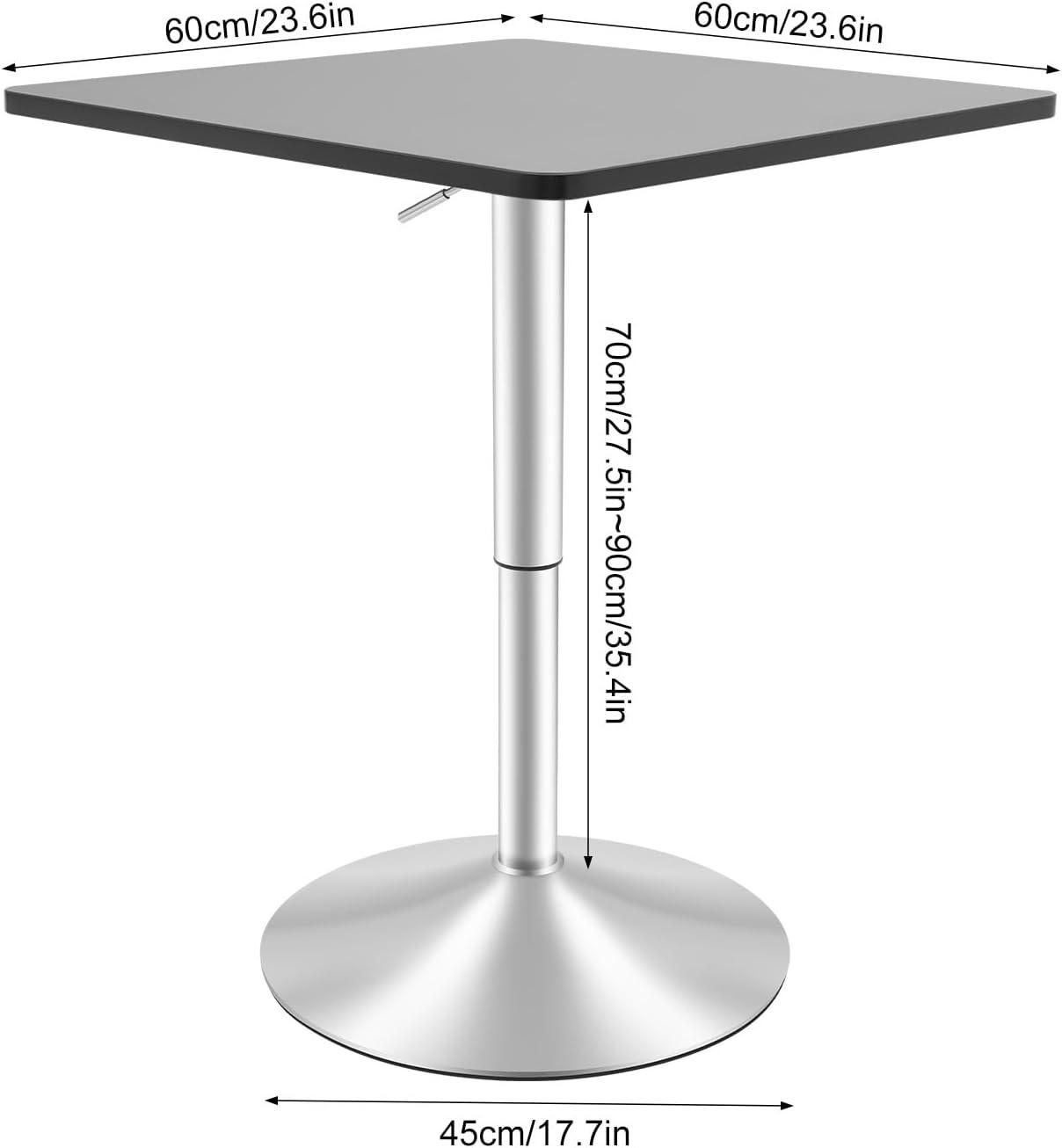Square Bar Table, Modern Pub Table, 360° Swivel Cocktail Table, Adjustable Height with Black Top, Stainless Steel Leg and Base