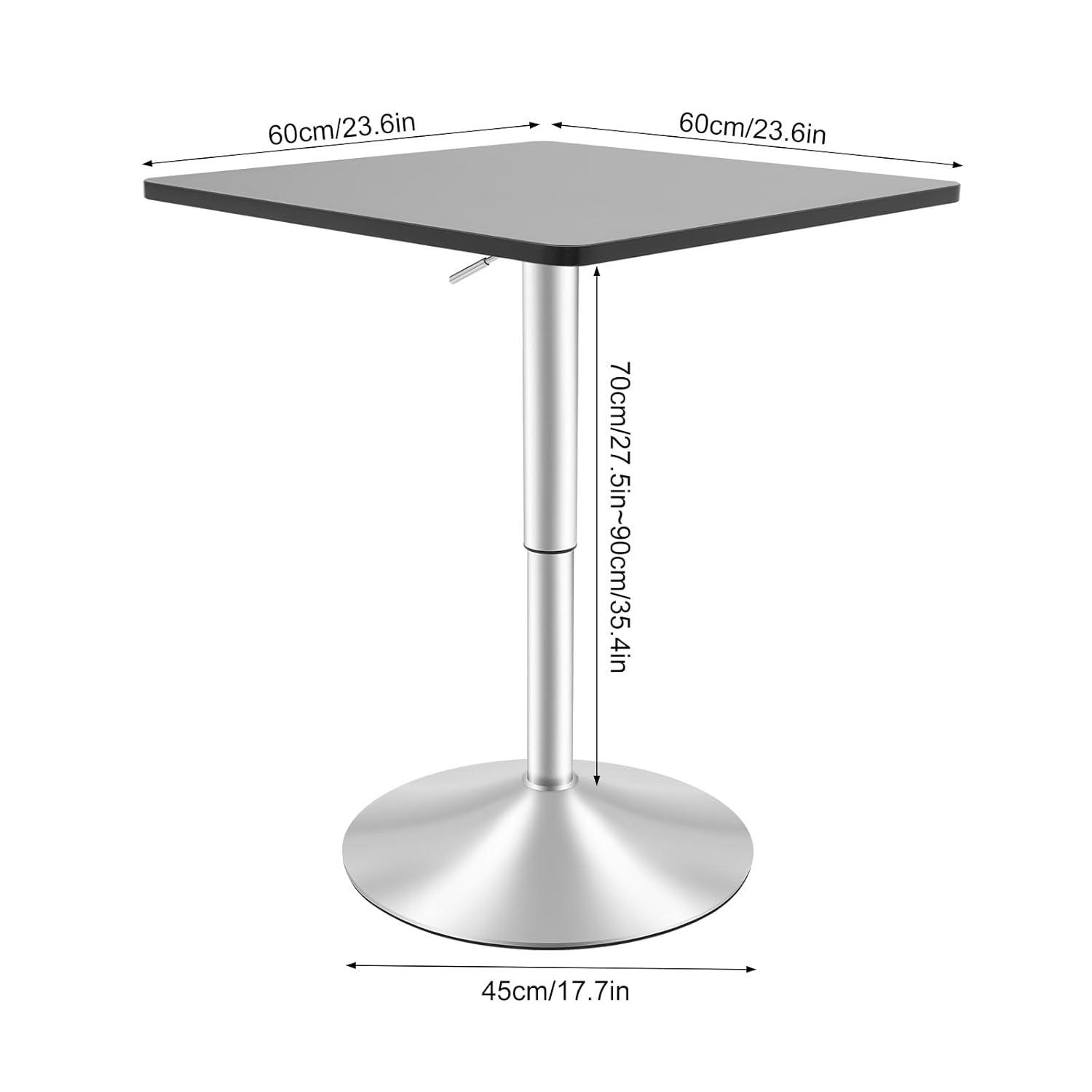 Square Bar Table, Modern Pub Table, 360° Swivel Cocktail Table, Adjustable Height with Black Top, Stainless Steel Leg and Base