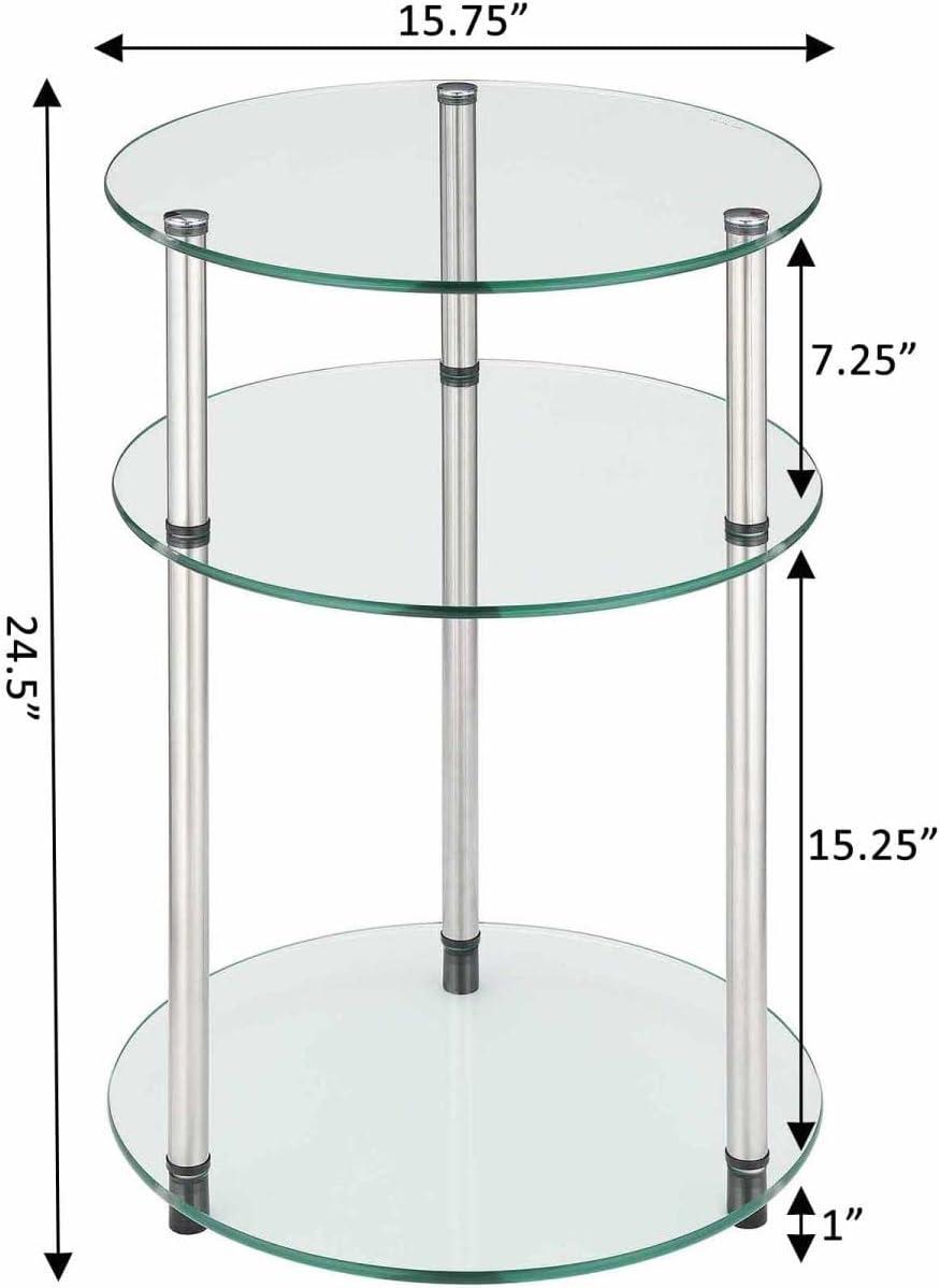 Elegant 16'' Round Metal and Glass 3-Tier Accent Table