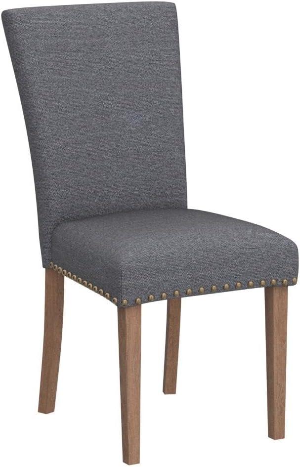 COLAMY Upholstered Parsons Dining Chairs Set of 4, Fabric Dining Room Kitchen Side Chair with Nailhead Trim and Wood Legs - Dark Grey