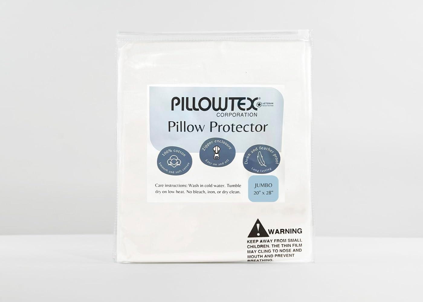 Pillowtex ® Feather/Down-Proof, 100% Cotton, Soft Pillow Protector - 3 Year Warranty (1, Jumbo)