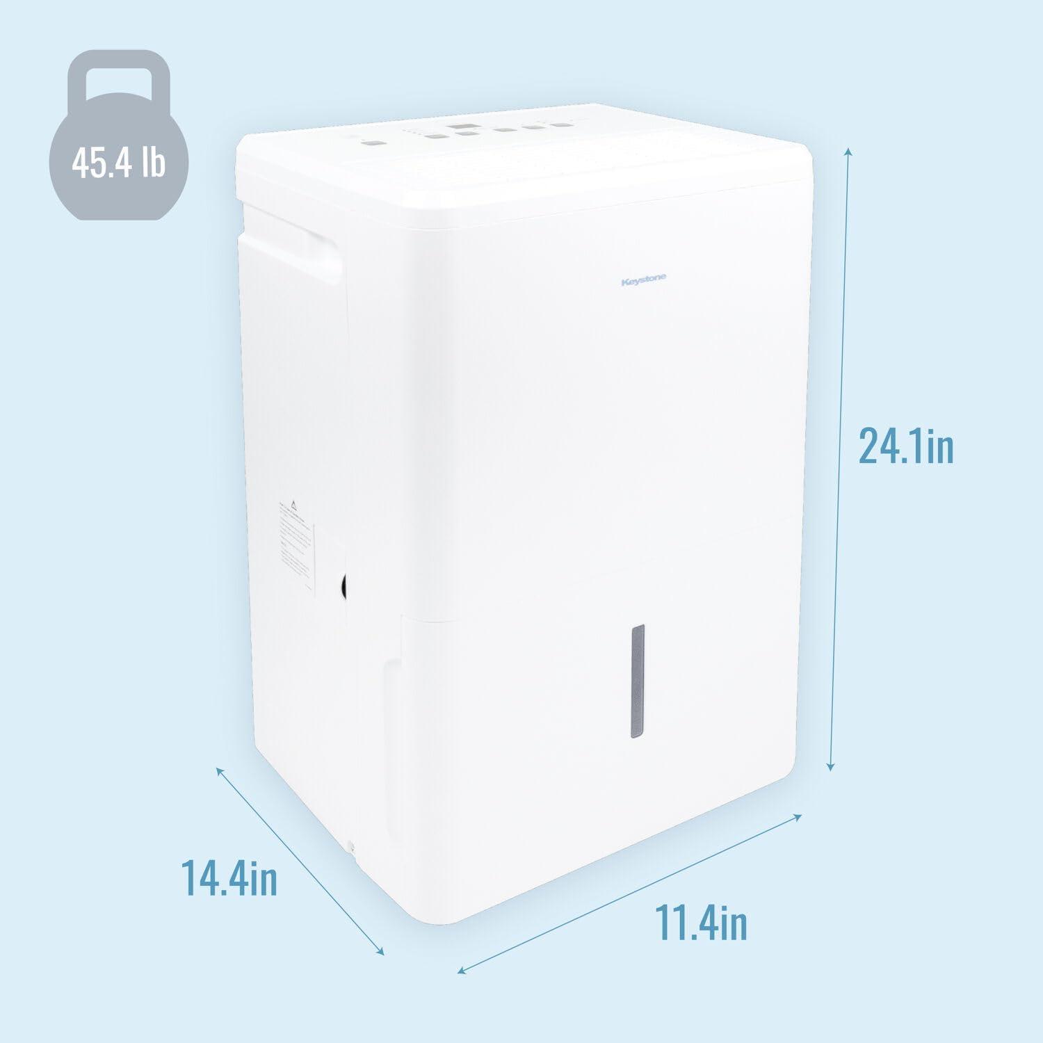 Keystone 50-Pint Portable Dehumidifier, 115V, for Rooms up to 4500 Sq.Ft, White