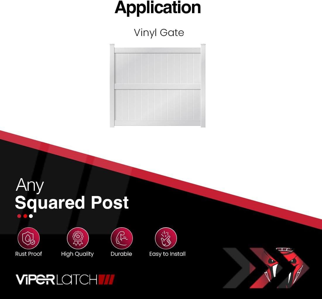 Safetech Hardware ViperX5-2 Two-Sided Gate Latch | Wrap Around Design - No Post Drilling | Padlock Lockable | Left & Right Reversible | Double Gate Access w/Push Button | 2” Vinyl & Aluminum - White