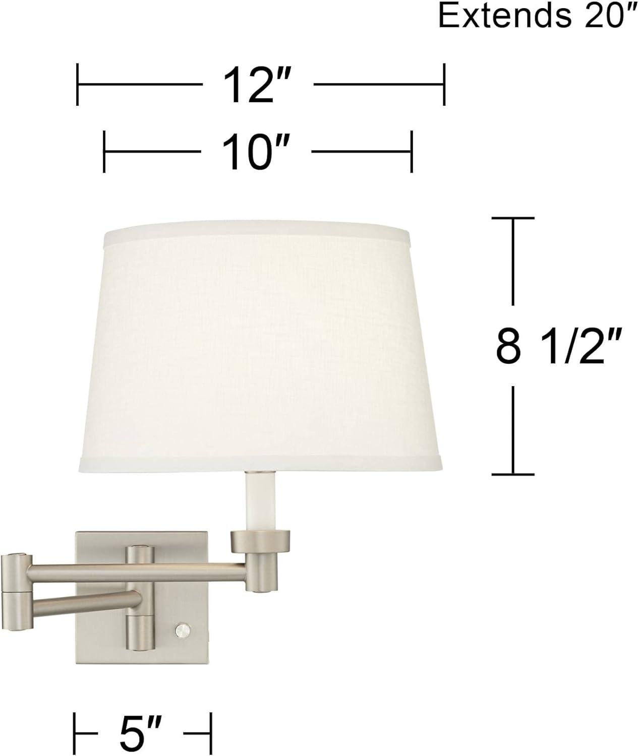 Possini Euro Design Modern Swing Arm Wall Lamps Set of 2 Brushed Nickel Plug-In Light Fixture White Drum Shade for Bedroom Bedside