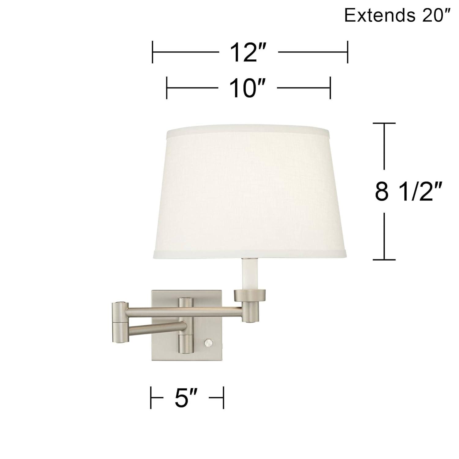 Possini Euro Design Modern Swing Arm Wall Lamps Set of 2 Brushed Nickel Plug-In Light Fixture White Drum Shade for Bedroom Bedside