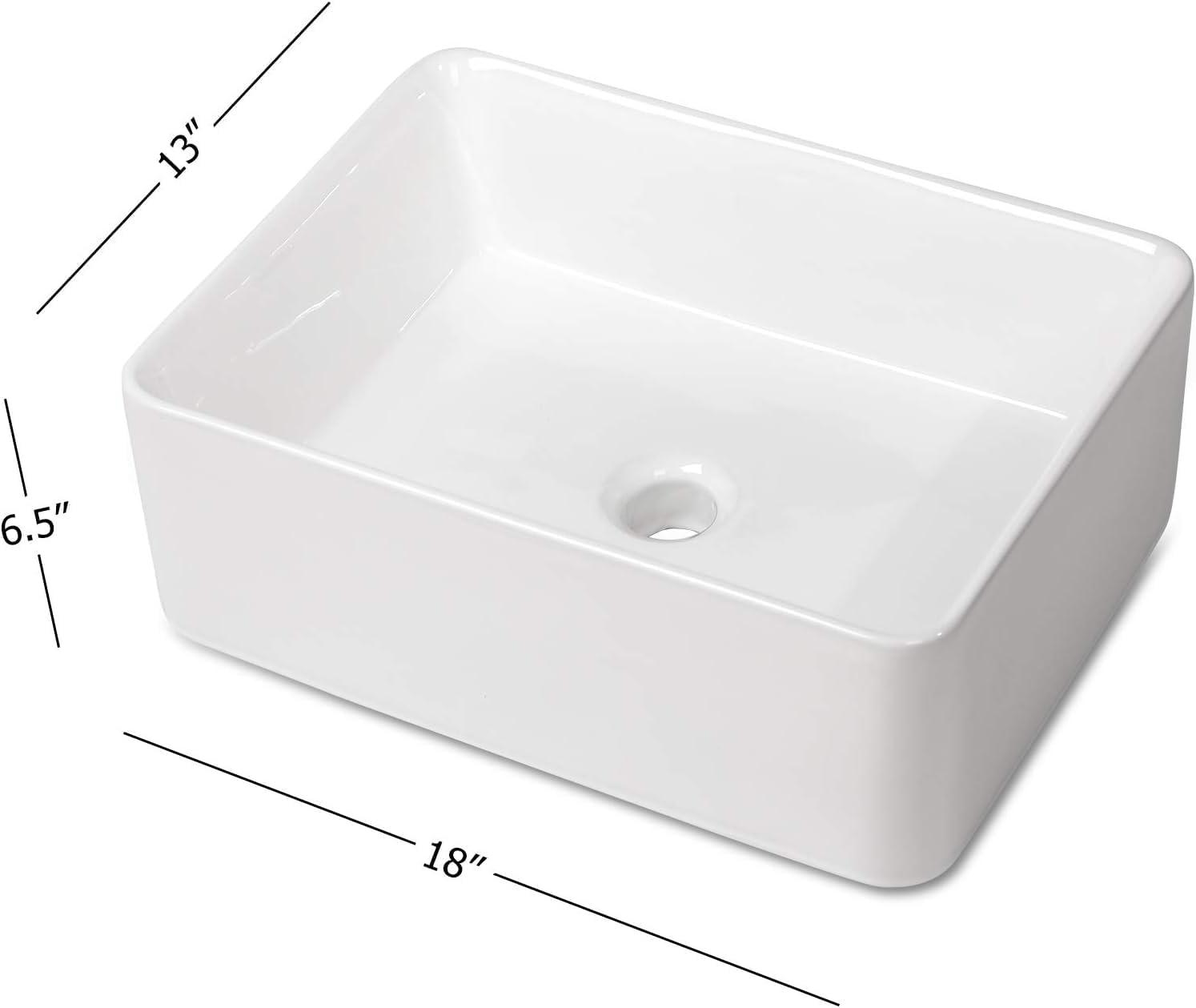 White Ceramic Rectangular Above-Counter Vessel Sink