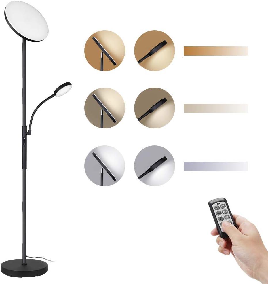 Floor Lamp - Dimunt LED Floor Lamps for Living Room Bright Lighting, 27W/2000LM Main Light and 7W/350LM Side Reading Lamp, Adjustable 3 Colors 3000K/4500K/6000K Tall Lamp with Remote & Touch