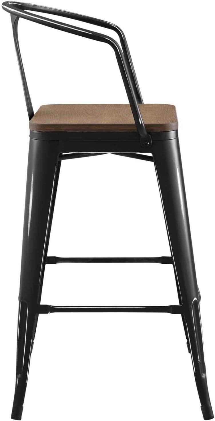 Black Metal and Wood Bistro Bar Stools, Set of 2